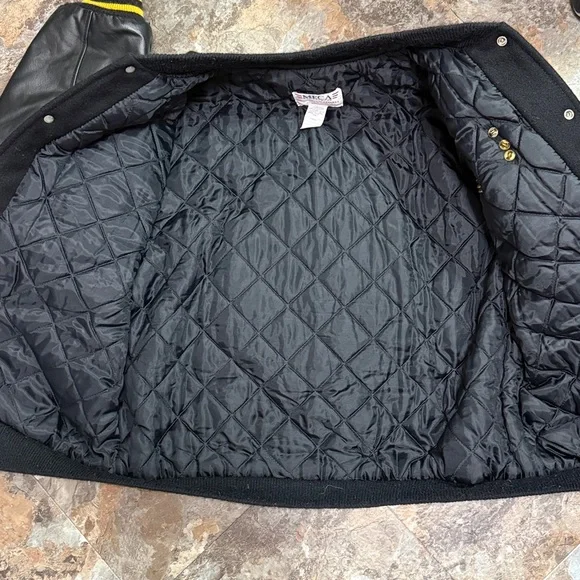 Black and Yellow Varsity Jacket with Leather Sleeves 2001. Men’s L - Picture 5 of 11